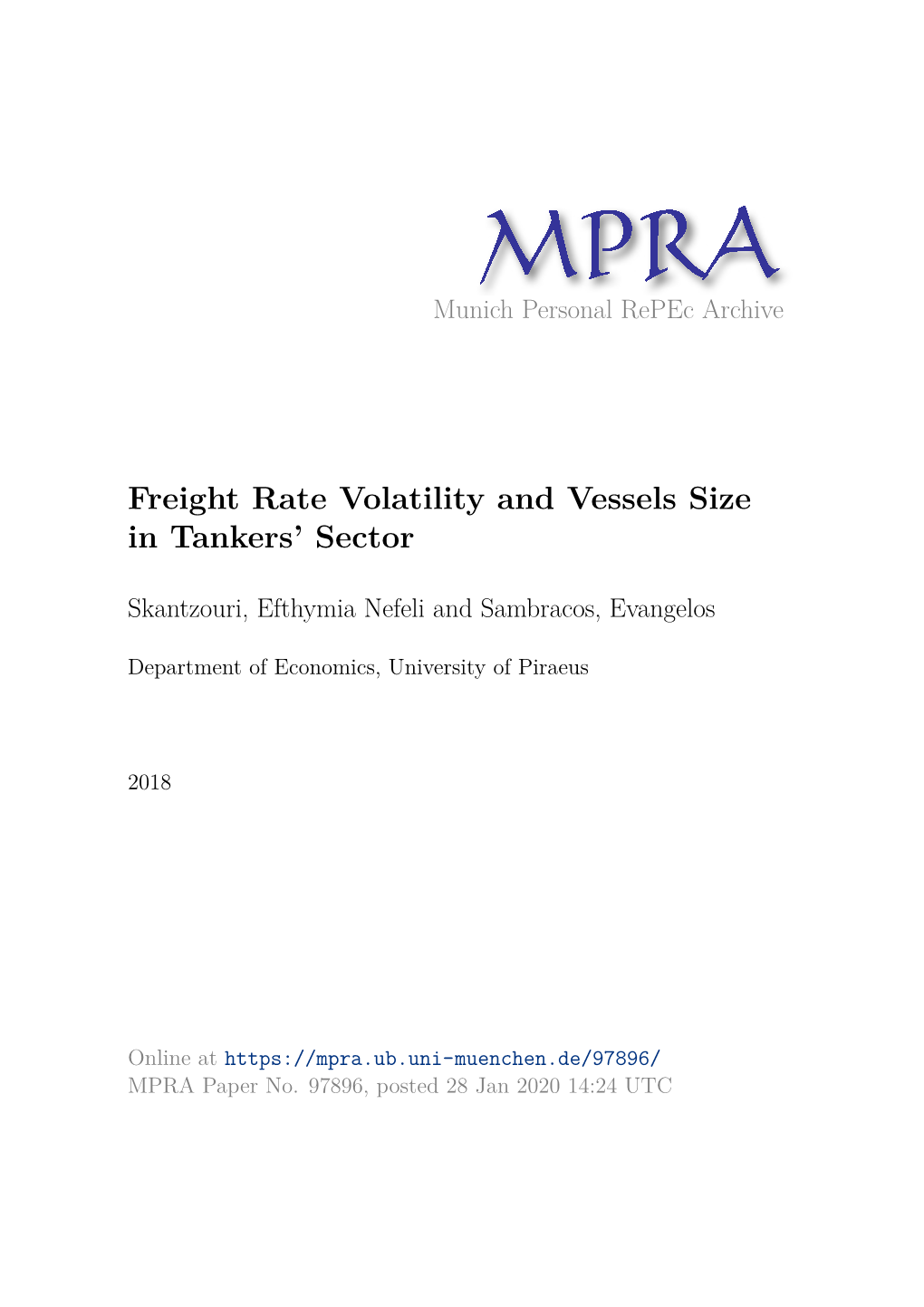 Freight Rate Volatility and Vessels Size in Tankers' Sector