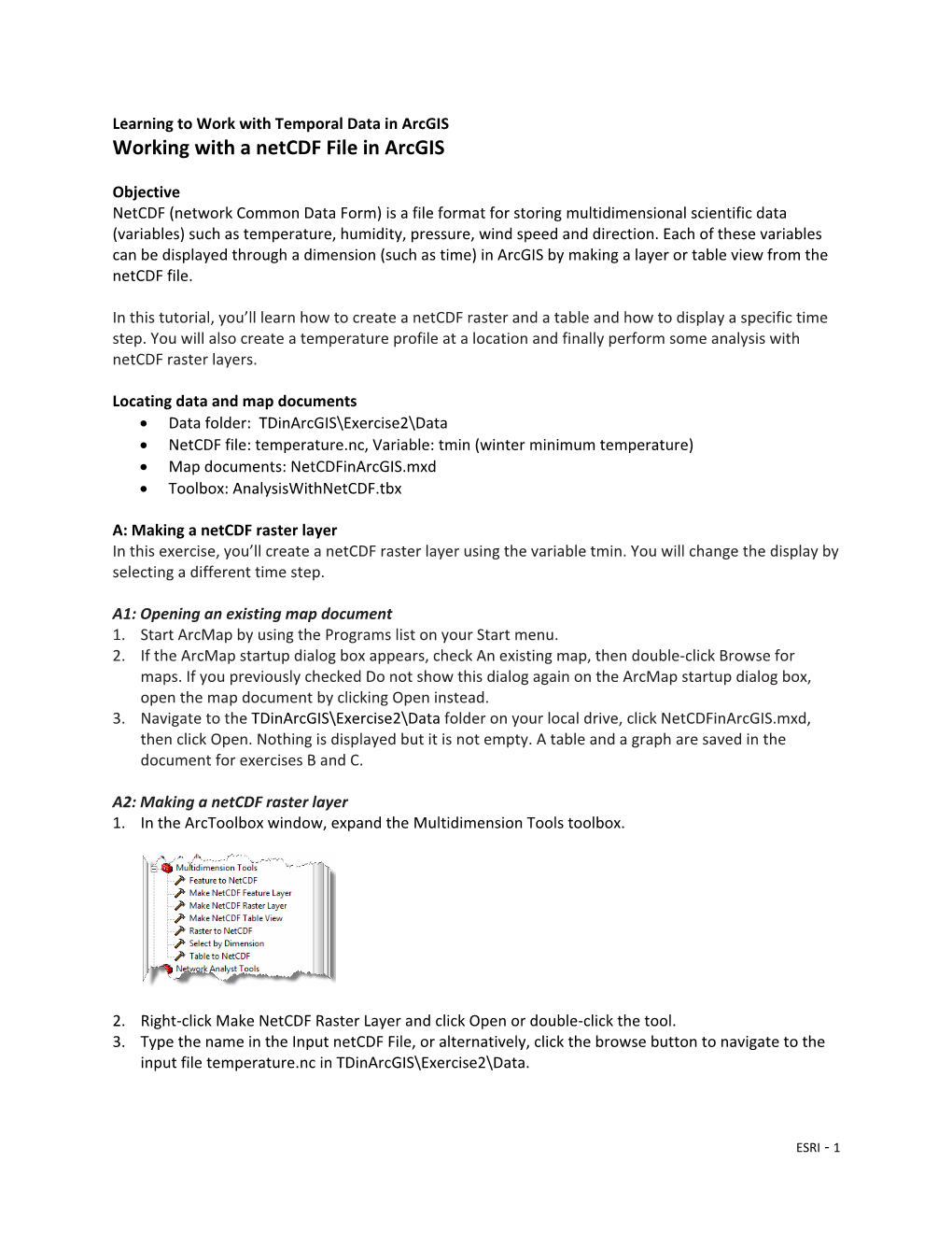 Working with a Netcdf File in Arcgis