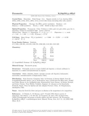 Picromerite K2mg(SO4)2 • 6H2O C 2001-2005 Mineral Data Publishing, Version 1