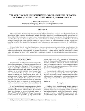 The Morphology and Sedimentological Analyses of Rogen Moraines, Central Avalon Peninsula, Newfoundland