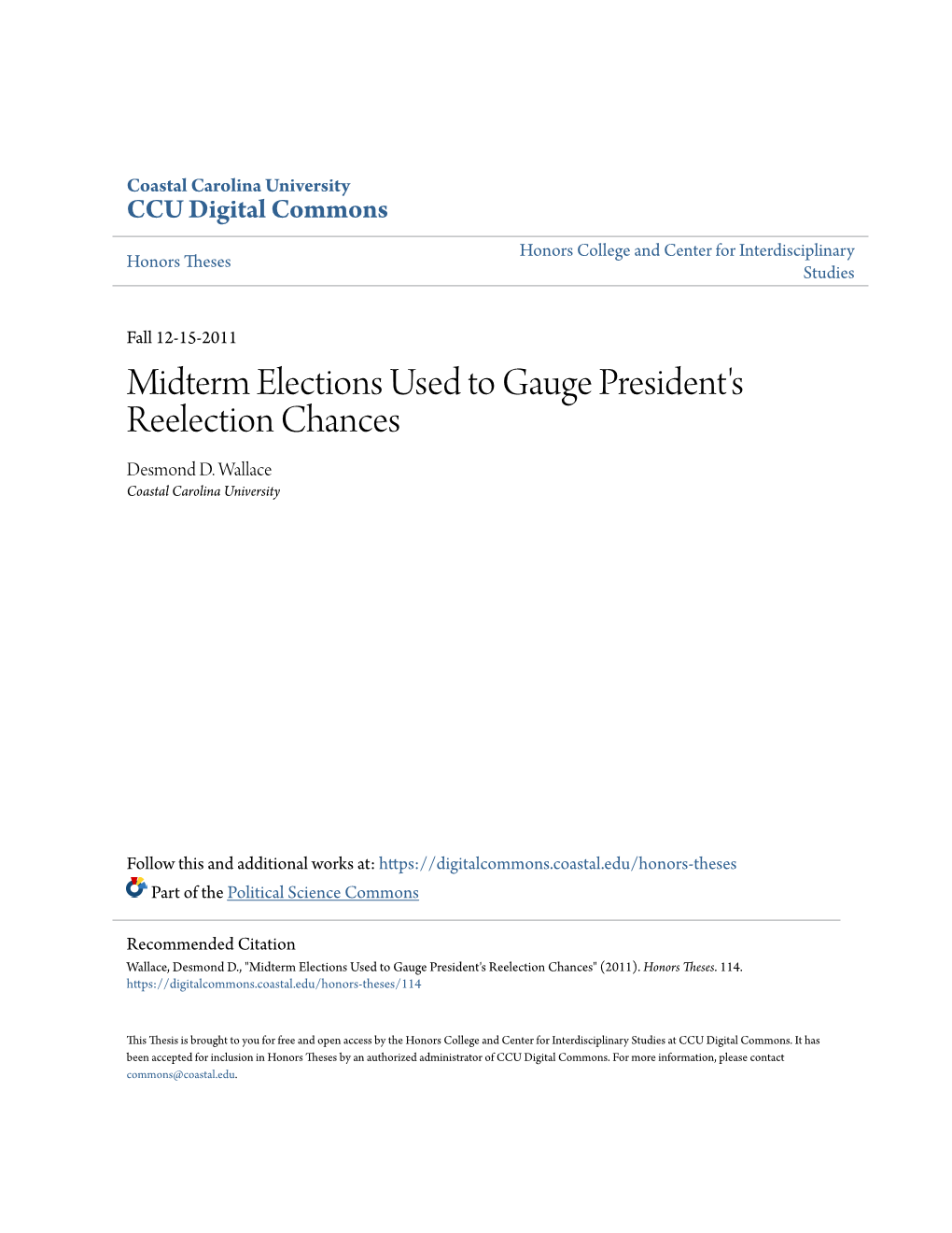 Midterm Elections Used to Gauge President's Reelection Chances Desmond D