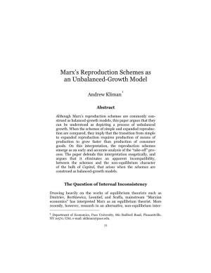 Andrew Kliman, Marx's Reproduction Schemes As an Unbalanced