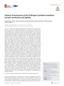 Vertical Transmission at the Pathogen-Symbiont Interface: Serratia Symbiotica and Aphids