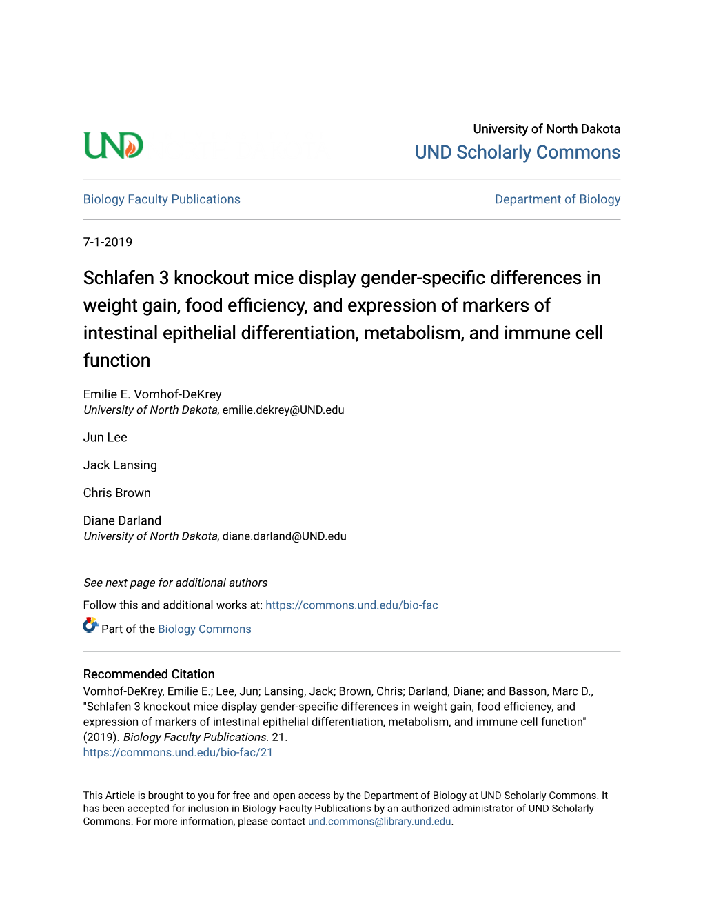 Schlafen 3 Knockout Mice Display Gender-Specific Differences In