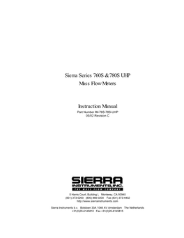 Sierra Series 760S & 780S UHP Mass Flow Meters Instruction Manual