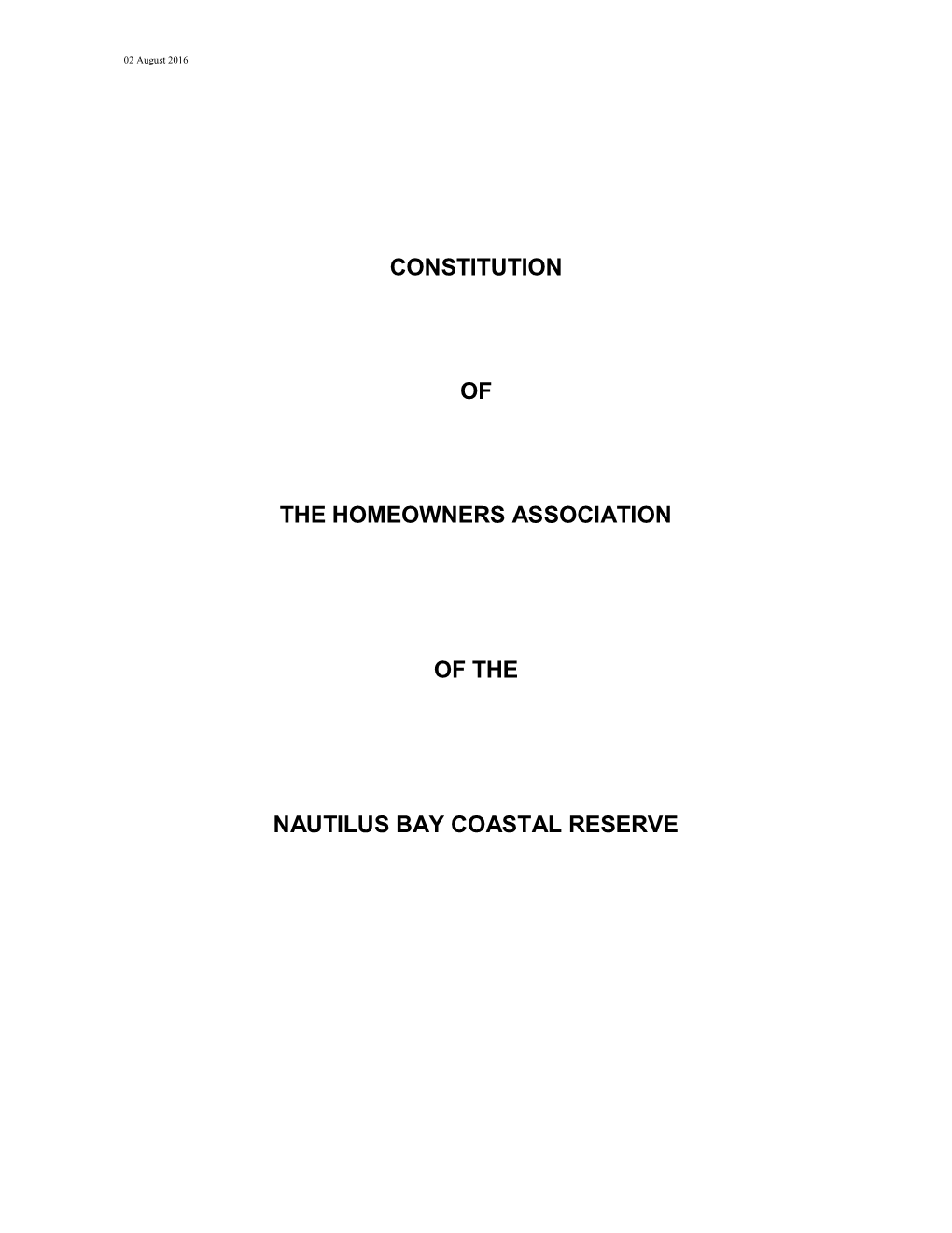 Constitution of the Homeowners Association of the Nautilus Bay