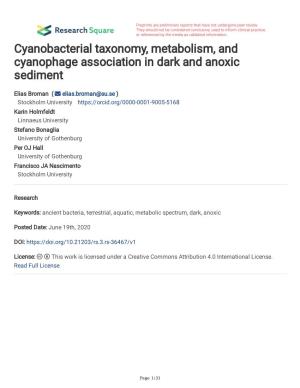Cyanobacterial Taxonomy, Metabolism, and Cyanophage Association in Dark and Anoxic Sediment