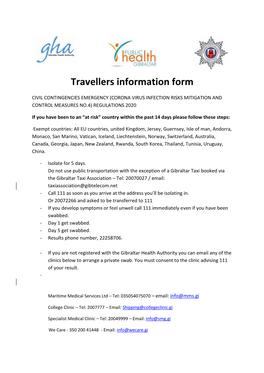 Travellers Information Form