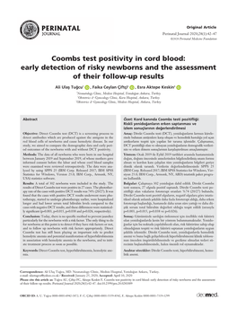 Coombs Test Positivity in Cord Blood: Early Detection of Risky Newborns and the Assessment of Their Follow-Up Results