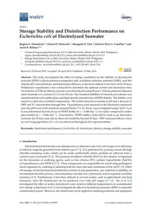 Storage Stability and Disinfection Performance on Escherichia Coli of Electrolyzed Seawater