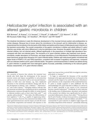 Helicobacter Pylori Infection Is Associated with an Altered Gastric Microbiota in Children