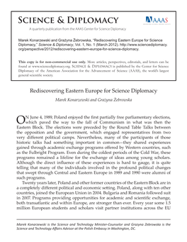 Rediscovering Eastern Europe for Science Diplomacy,” Science & Diplomacy, Vol