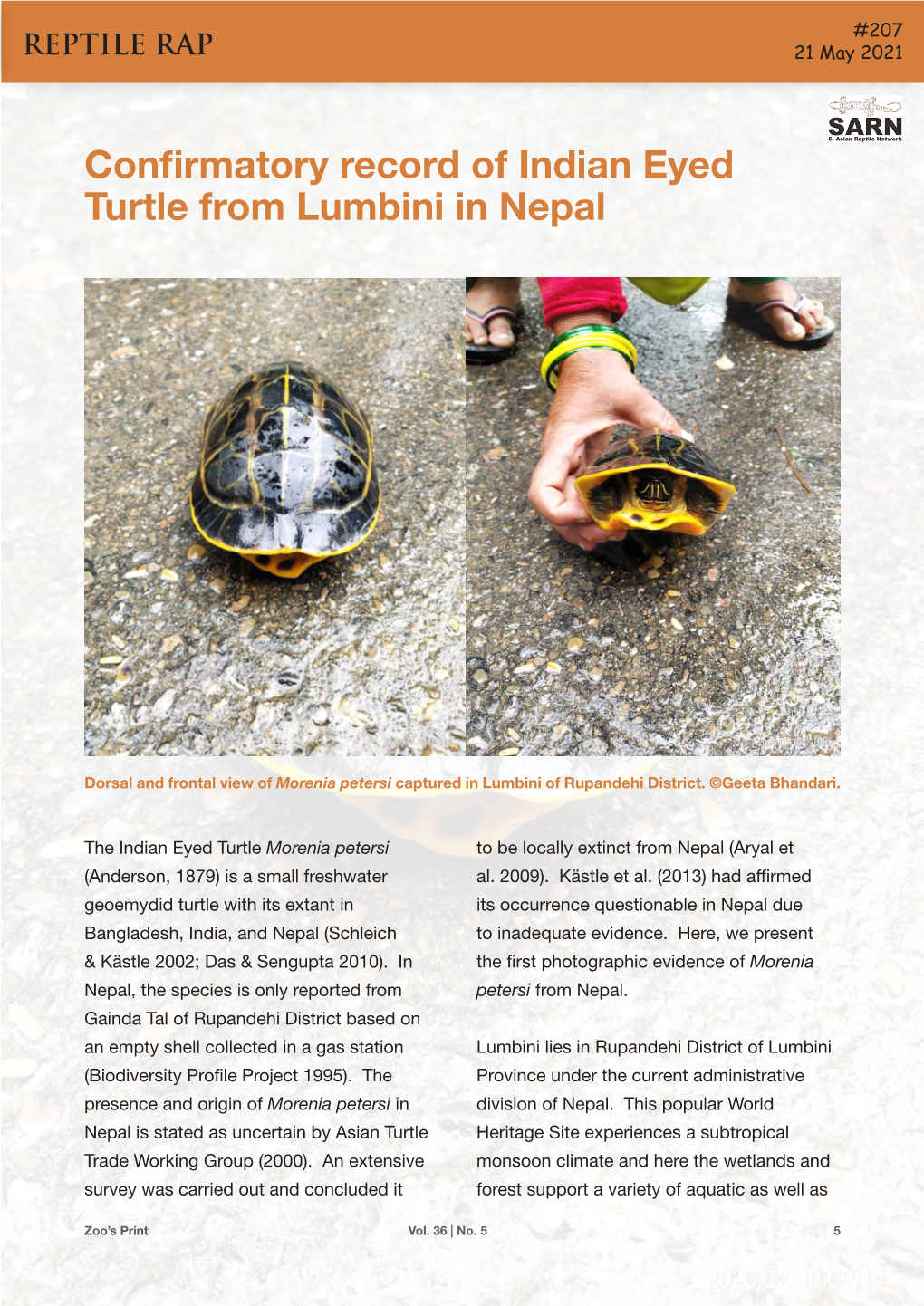 Confirmatory Record of Indian Eyed Turtle from Lumbini in Nepal - DocsLib