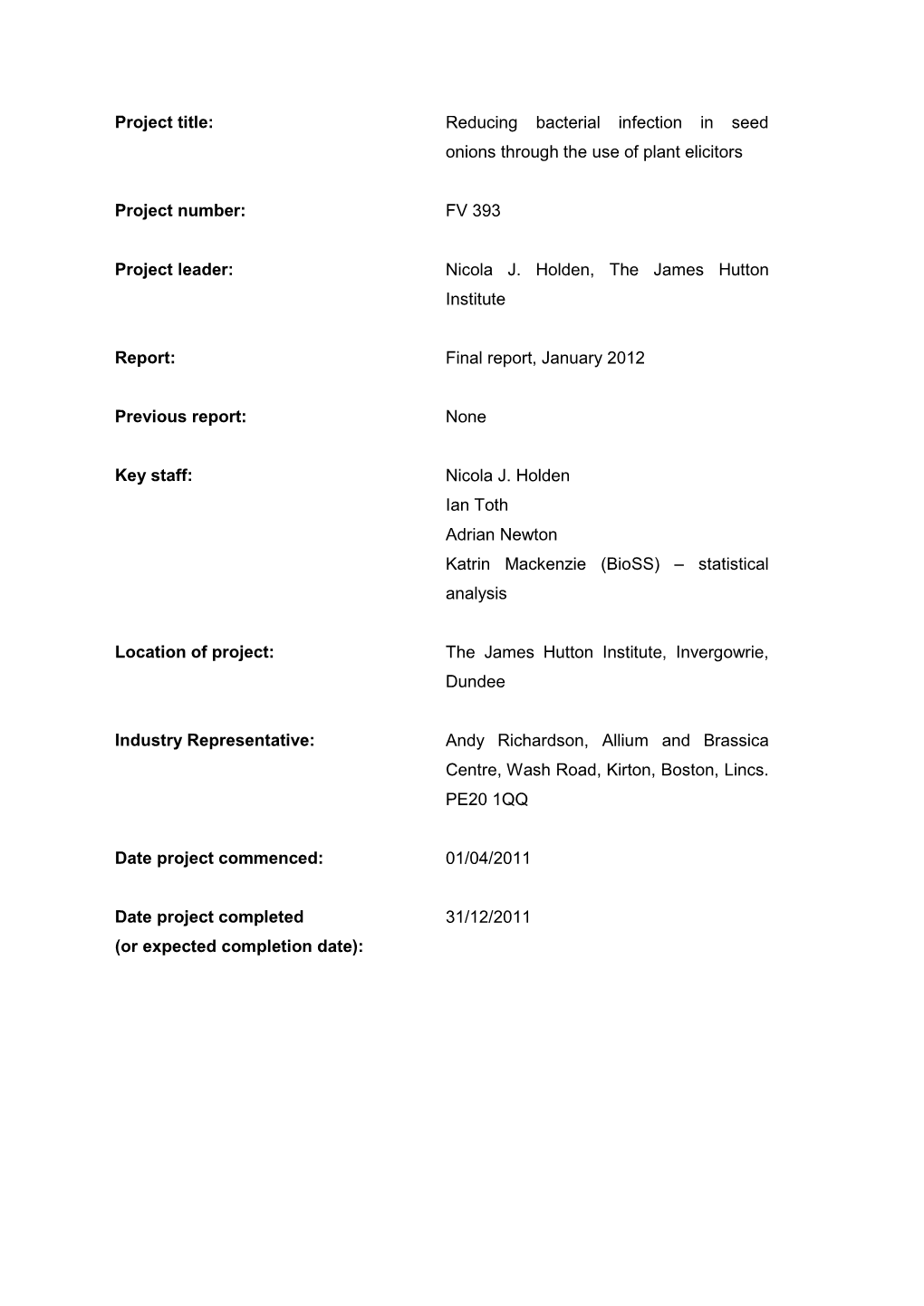 Project Title: Reducing Bacterial Infection in Seed Onions Through the Use of Plant Elicitors