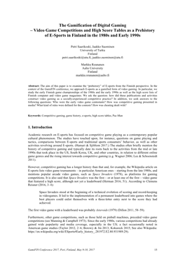 The Gamification of Digital Gaming – Video Game Competitions and High Score Tables As a Prehistory of E-Sports in Finland in the 1980S and Early 1990S