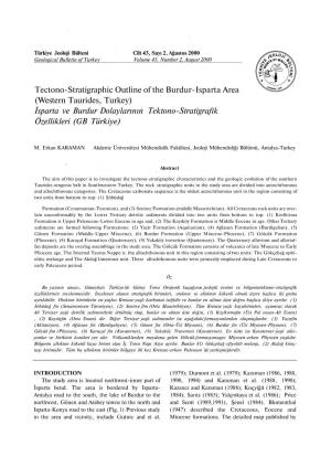 Tectono-Stratigraphic Outline of the Burdur-Isparta Area (Western Taurides, Turkey) İsparta Ve Burdur Dolaylarının Tektono-Stratigrafik Özellikleri (GB Türkiye)