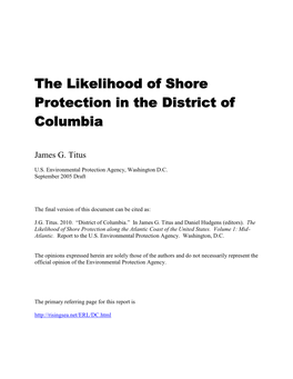 District of Coulmbia: the Likelihood of Shore Protection