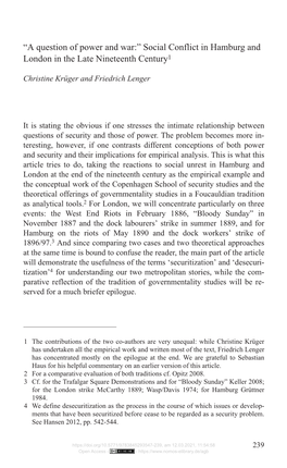 “A Question of Power and War:” Social Conflict in Hamburg and London in the Late Nineteenth Century1