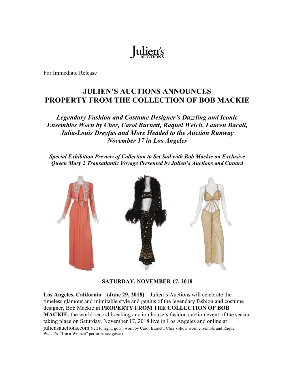 Julien's Auctions Announces Property from The