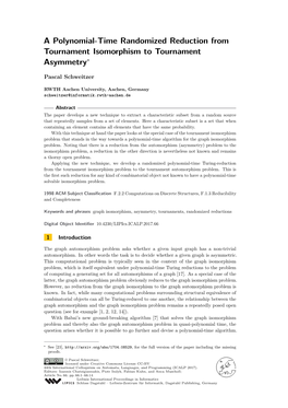 A Polynomial-Time Randomized Reduction from Tournament Isomorphism to Tournament Asymmetry∗