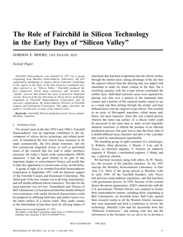 The Role of Fairchild in Silicon Technology in the Early Days of “Silicon Valley”