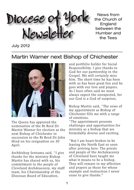 Martin Warner Next Bishop of Chichester and Portfolio Holder for Social Responsibility