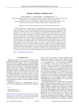 (2020) Optimal Verification of Stabilizer States