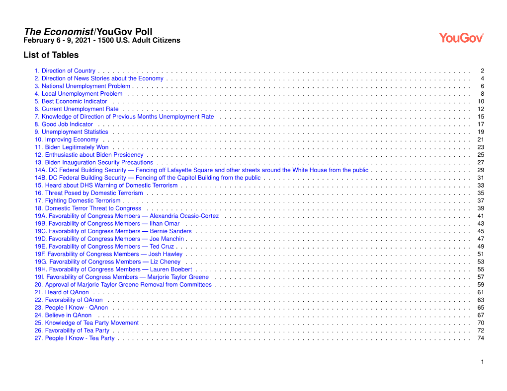 The Economist/Yougov Poll February 6 - 9, 2021 - 1500 U.S
