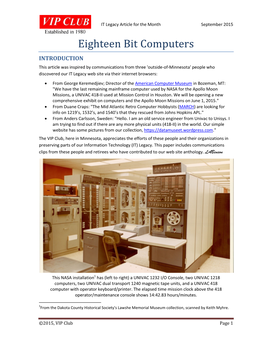 Eighteen Bit Computers