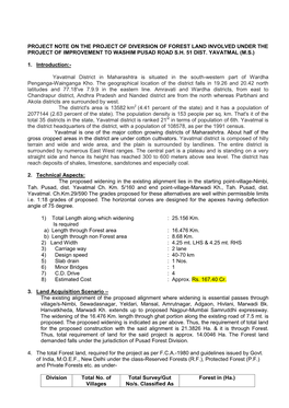 Project Note on the Project of Diversion of Forest Land Involved Under the Project of Improvement to Washim Pusad Road S.H. 51 Dist