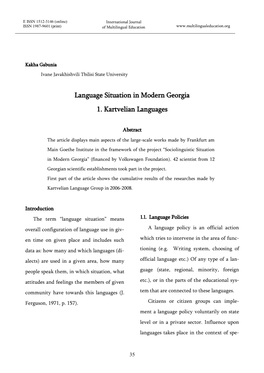 Language Situation in Modern Georgia 1. Kartvelian Languages