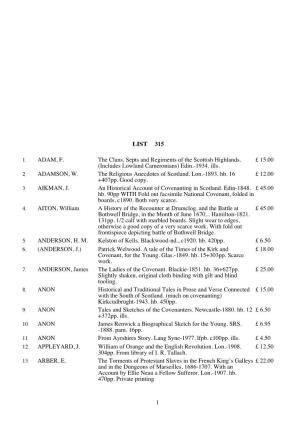 315 LIST ADAM, F. the Clans, Septs and Regiments of the Scottish Highlands