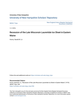 Recession of the Late Wisconsin Laurentide Ice Sheet in Eastern Maine