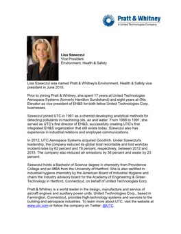 Lisa Szewczul Vice President Environment, Health & Safety