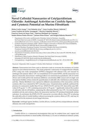 Novel Colloidal Nanocarrier of Cetylpyridinium Chloride: Antifungal Activities on Candida Species and Cytotoxic Potential on Murine Fibroblasts