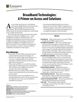 Broadband Technologies: a Primer on Access and Solutions