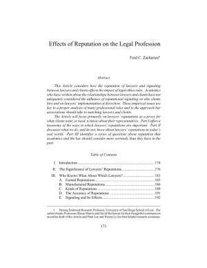Effects of Reputation on the Legal Profession