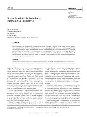 Human Emotions: an Evolutionary Psychological Perspective