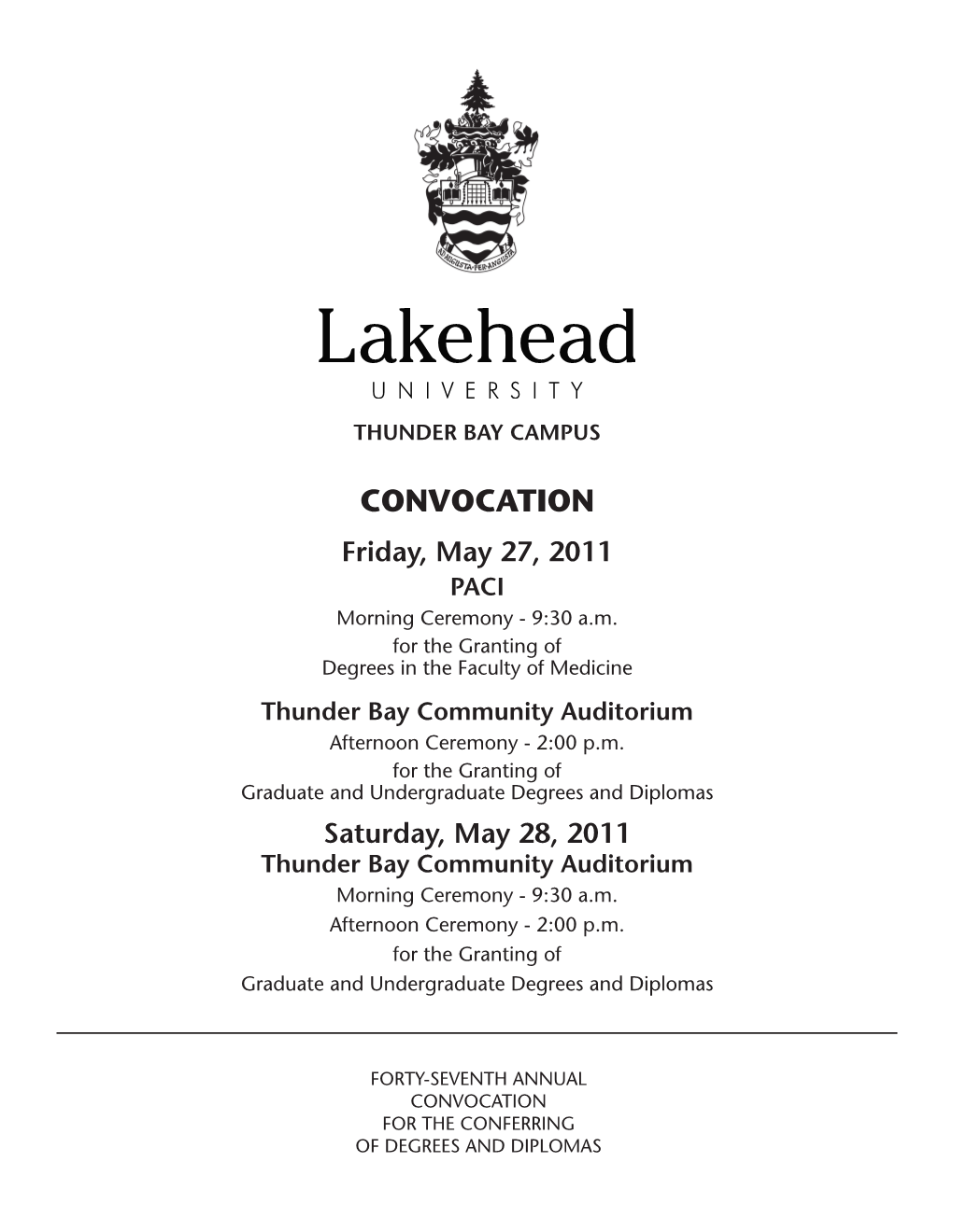 2011 Thunder Bay Convocation Program