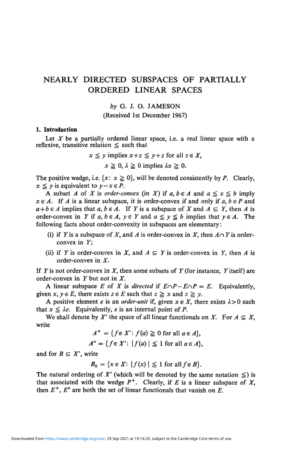 Nearly Directed Subspaces of Partially Ordered Linear Spaces