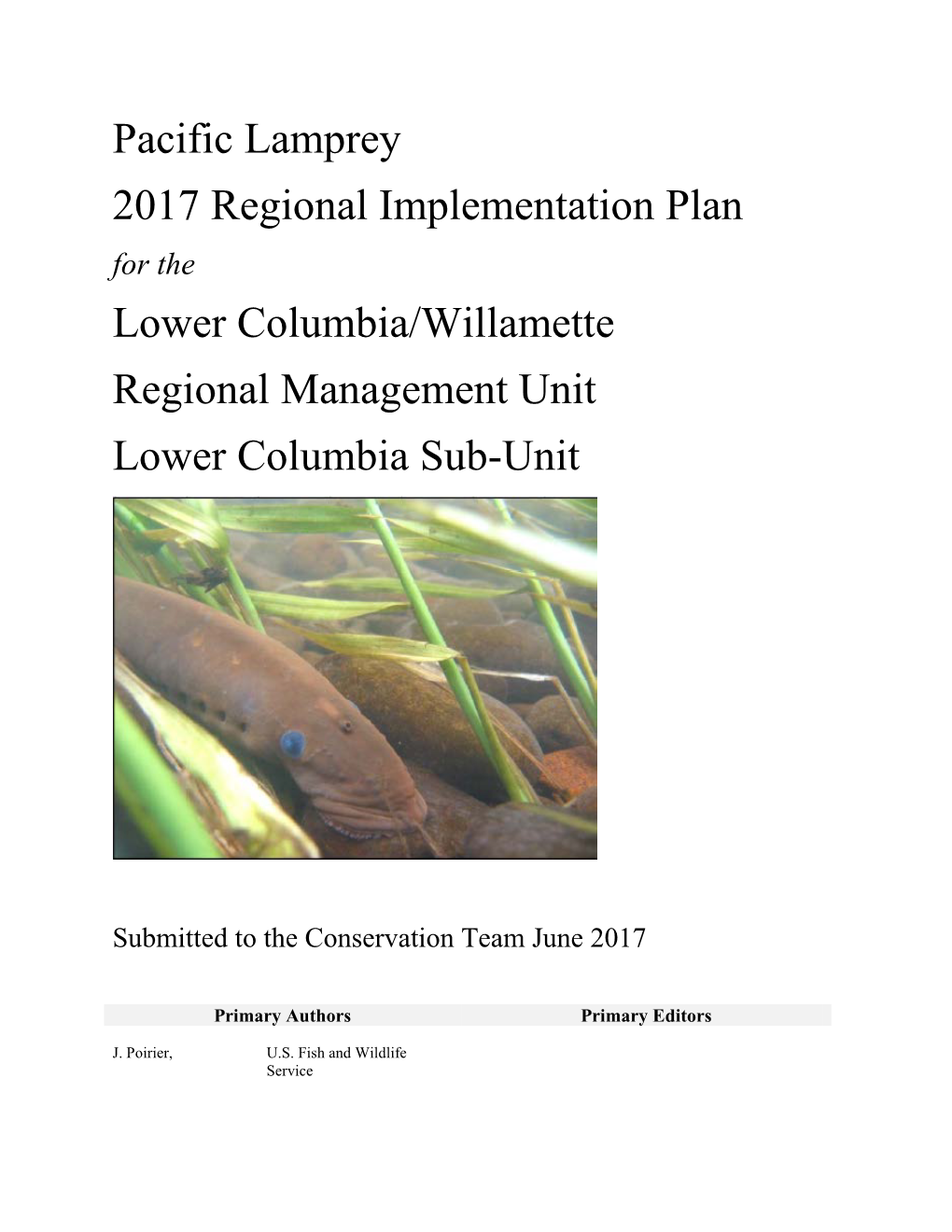 Pacific Lamprey 2017 Regional Implementation Plan Lower