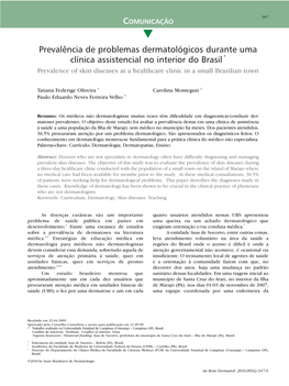 Prevalence of Skin Diseases at a Healthcare Clinic in a Small Brazilian Town