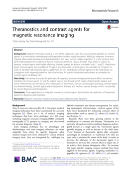 Theranostics and Contrast Agents for Magnetic Resonance Imaging Yohan Jeong, Hee Sook Hwang and Kun Na*