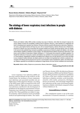 The Etiology of Lower Respiratory Tract Infections in People with Diabetes