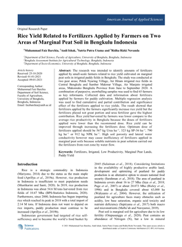 Rice Yield Related to Fertilizers Applied by Farmers on Two Areas of Marginal Peat Soil in Bengkulu Indonesia