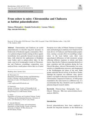 From Oxbow to Mire: Chironomidae and Cladocera As Habitat Palaeoindicators