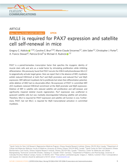 MLL1 Is Required for PAX7 Expression and Satellite Cell Self-Renewal in Mice