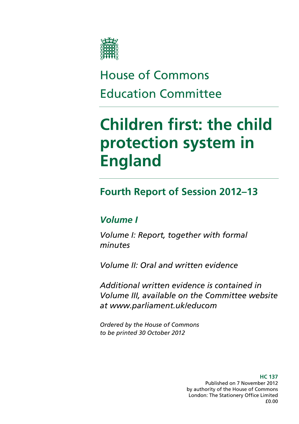 Children First: the Child Protection System in England