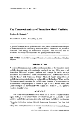 The Thermochemistry of Transition Metal Carbides