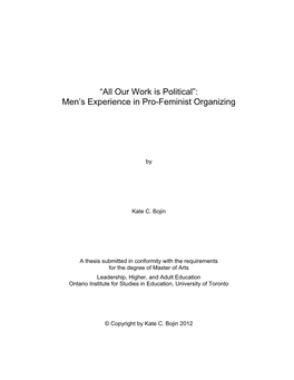 Men's Experience in Pro-Feminist Organizing